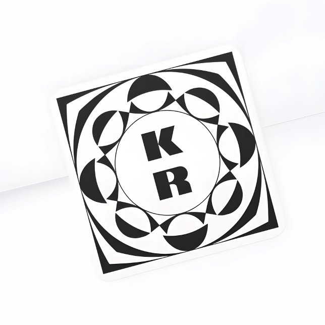 B/W Bold Monogram Geometric Vertical Initials Quadratischer Aufkleber (Von Creator hochgeladen)
