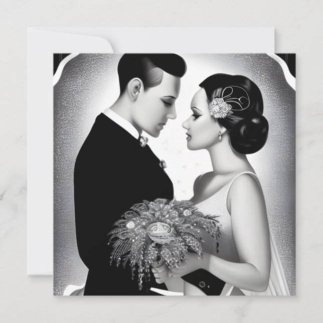 B&W Bride Groom & Bouquet (Vorderseite)