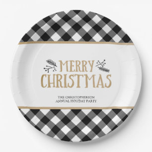 B&W Buffalo Karo MERRY CHRISTMAS Personalisiert Pappteller