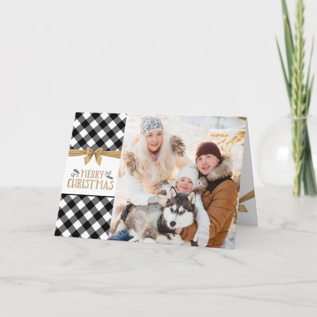 B&W Buffalo Karo | Monogramm | MERRY CHRISTMAS Karte (Vorderseite)