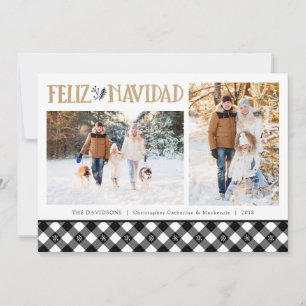 B&W Büffel-Karo-Schneeflocken Feliz Navidad Feiertagskarte