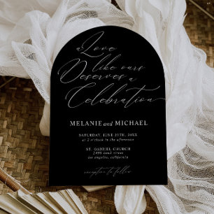 B & W Classic Script Calligraphy QR-Code Hochzeit Einladung