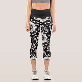 B&W Daisy Dose Capri Leggings