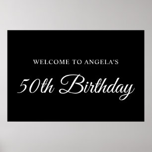 B&W Elegante Schriftzug zum 50. Geburtstag Willkom Poster