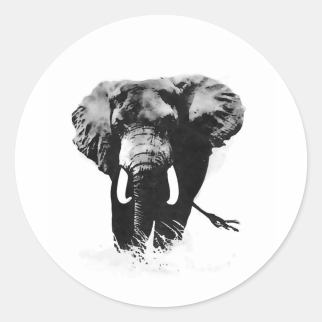 B&W Elephant Runder Aufkleber (Vorderseite)
