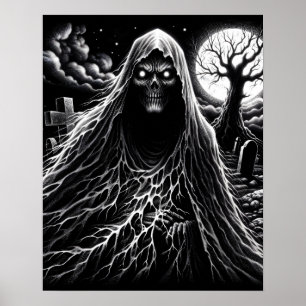 B&W Evil Spirit in Friedhof Creepy Poster