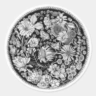 B&W Floral Runder Aufkleber