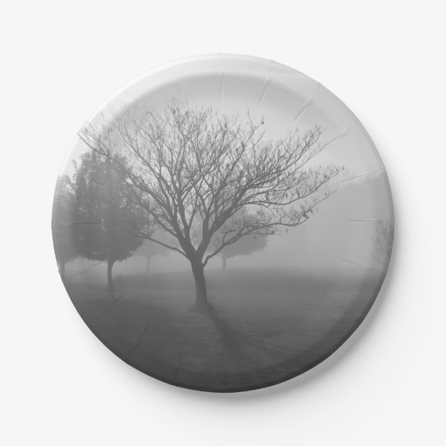 B&W Foggy Morning Sunrise Pappteller (Vorderseite)