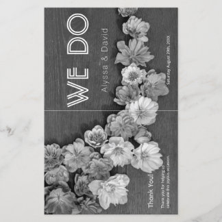 B & W Garden Hellebore Wood Wedding Program