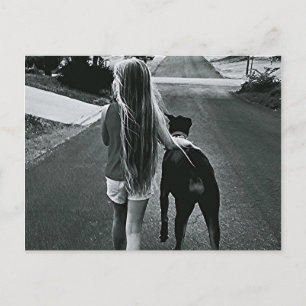 B&W Girl and Dog Postcard Postkarte