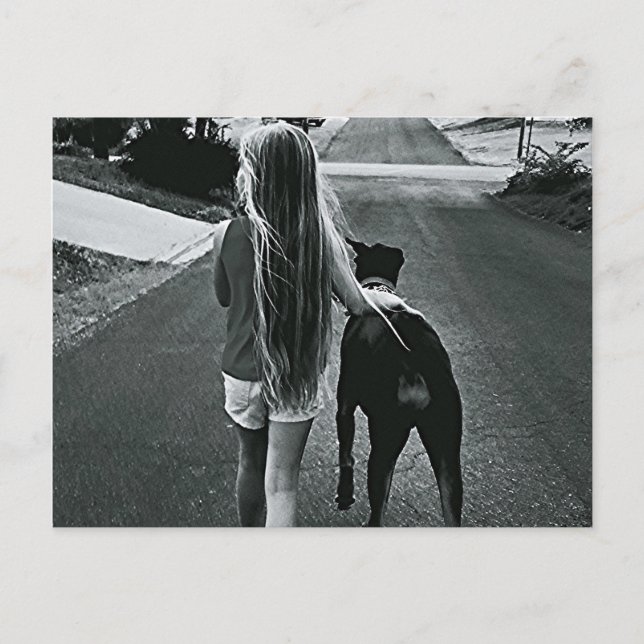 B&W Girl and Dog Postcard Postkarte (Vorderseite)