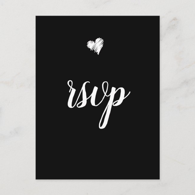 B&W Herzenhochzeit rsvp Postkarten (Vorderseite)