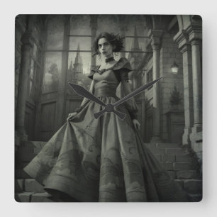 B&W Lady Quadratische Wanduhr