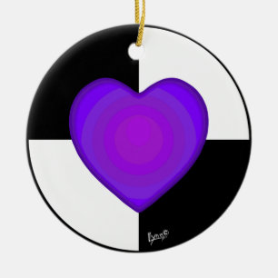 B&W Lila Hearbeating Keramik Ornament