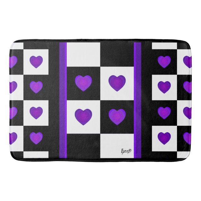 B&W Lila Hearts Beating Bath Mat Badematte (Vorderseite)