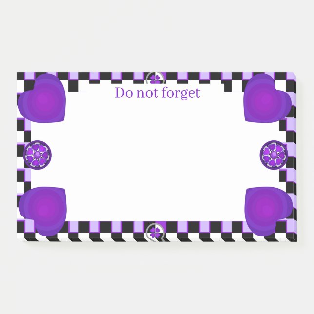 B&W lila Herzen schlagen Post-it Klebezettel (Vorderseite)