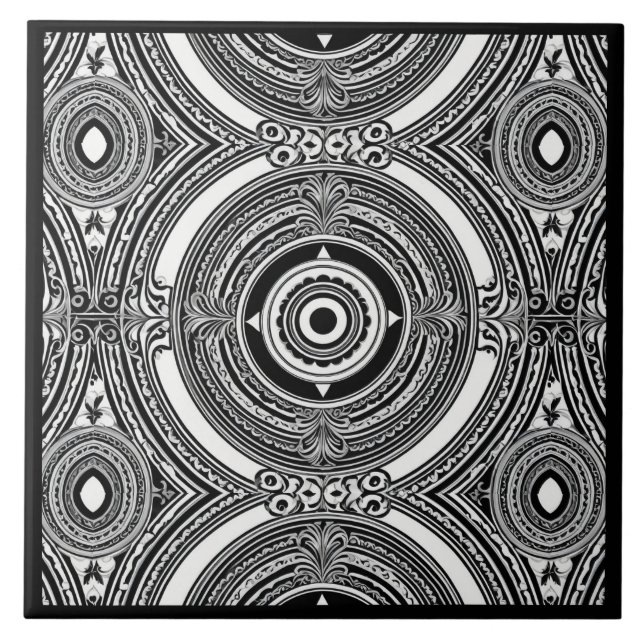 B&W Medallion Motif Fliese (Vorderseite)