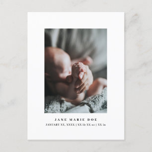 B&W Minimalistisch Baby Ankündigung Postkarte