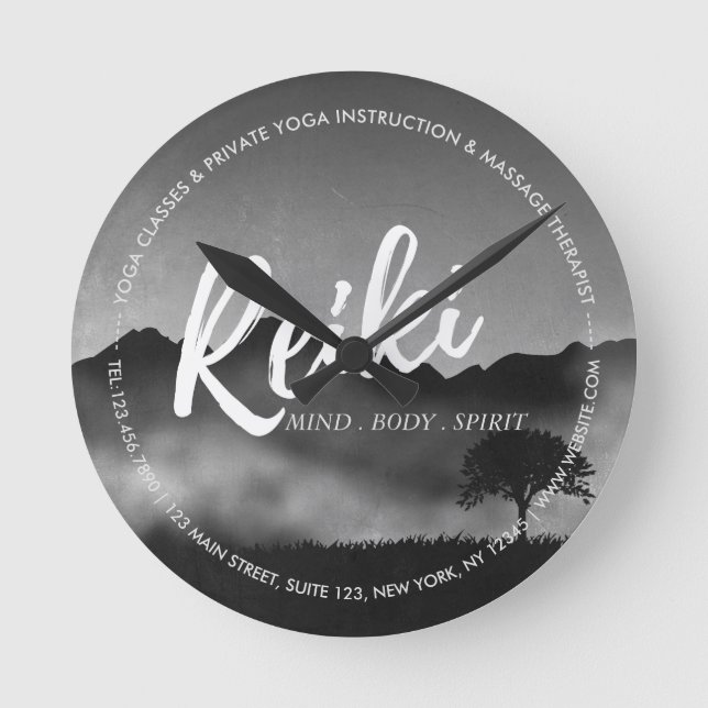 B&W Natural Reiki Master Yoga Mediation Lehrer Runde Wanduhr (Vorderseite)