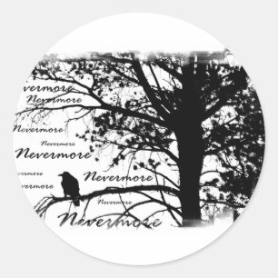 B&W Nevermore Raven Silhouette Runder Aufkleber