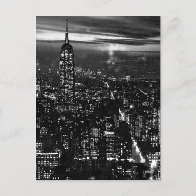 B&W New York City at Night Postkarte (Vorderseite)