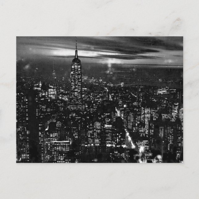 B&W New York City at Night Postkarte (Vorderseite)