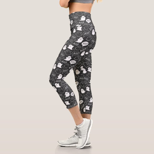 B&W Niedlich Doodle Halloween-Muster Capri Leggings (Links)