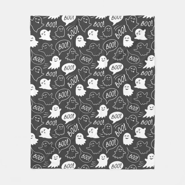 B&W Niedlich Doodle Halloween-Muster Fleecedecke (Vorderseite)