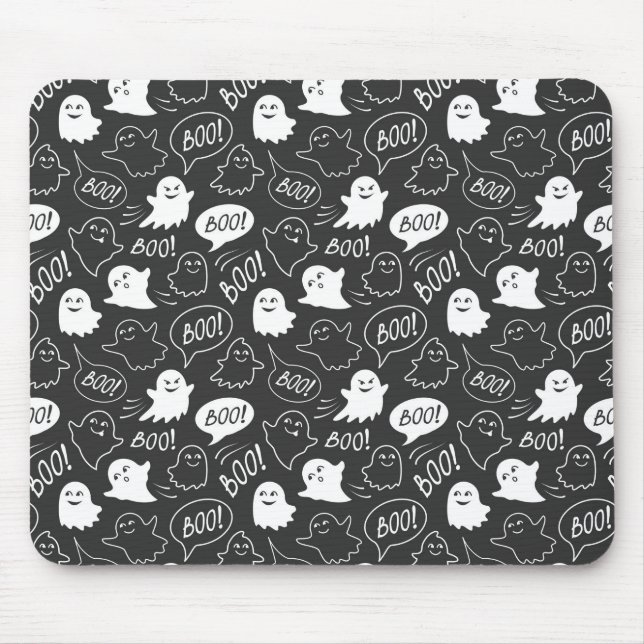 B&W Niedlich Doodle Halloween-Muster Mousepad (Vorne)