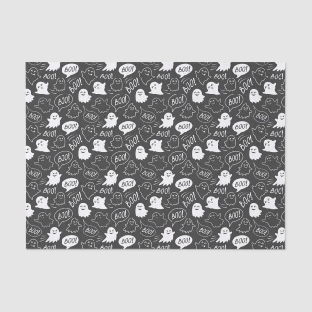 B&W Niedlich Doodle Halloween-Muster Seidenpapier (Vorderseite)