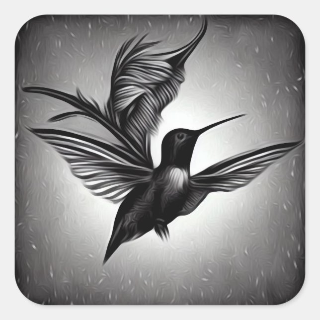 B&W Painted Hummingbird Quadratischer Aufkleber (Vorderseite)