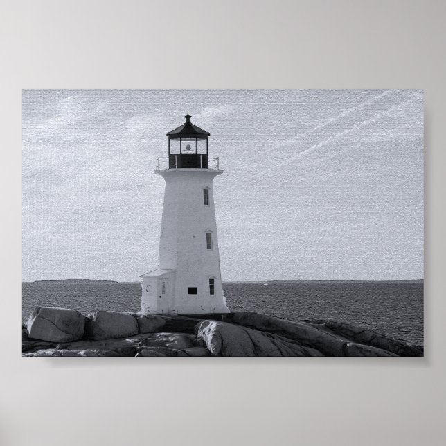 B&W Peggy's Cove Lighthouse Poster (Vorne)