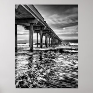 B&W pier at dawn, California Poster
