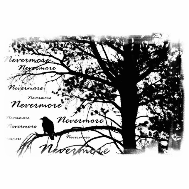 B&W Raven Nevermore Silhouette Freistehende Fotoskulptur (Vorne)
