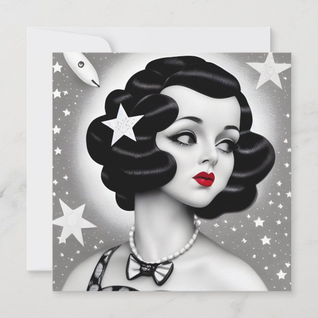 B&W Retro Art Deco Space Girl Card (Vorderseite)