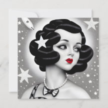 B&W Retro Art Deco Space Girl Card