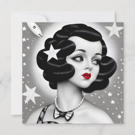 B&W Retro Art Deco Space Girl Card