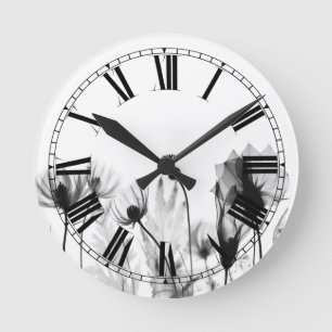 B&W Röntgen-Wildblumen Runde Wanduhr