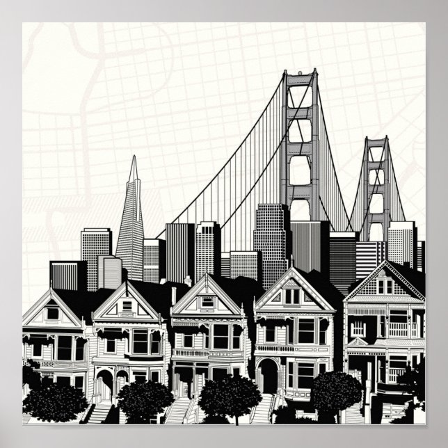 B&W San Francisco Kalifornien Poster (Vorne)