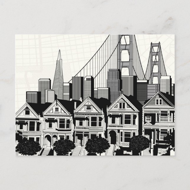 B&W San Francisco Kalifornien Postkarte (Vorderseite)