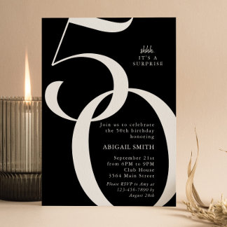 B & W Shh Es ist eine Überraschung 50. Geburtstags Einladung