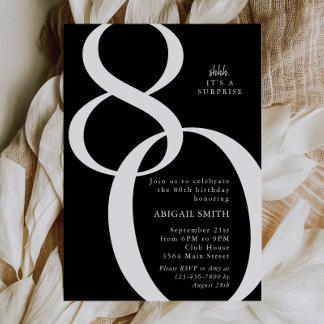 B & W Shh Es ist eine Überraschung 80. Geburtstags Einladung