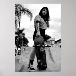 B&W Skater Girl Poster - Skateboarding