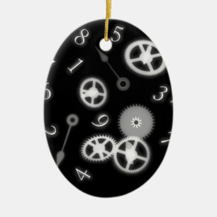 B&W Steampunk-Uhrenteile und -Nummern Keramik Ornament