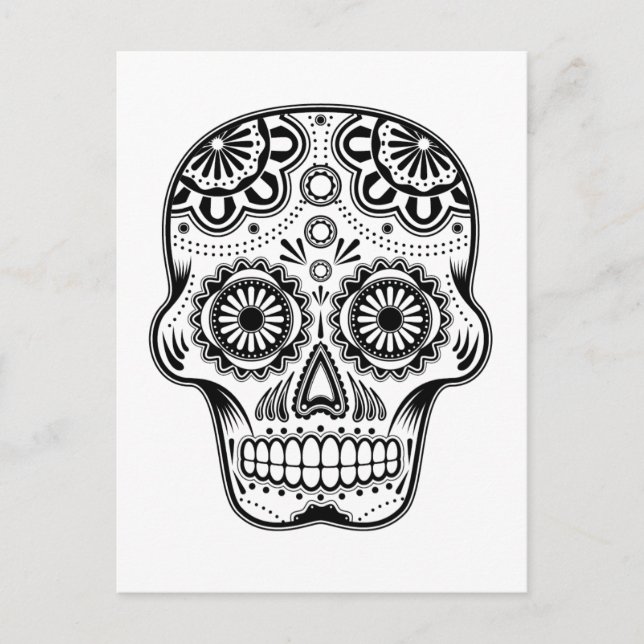 B&W Sugar Skull Postkarte (Vorderseite)