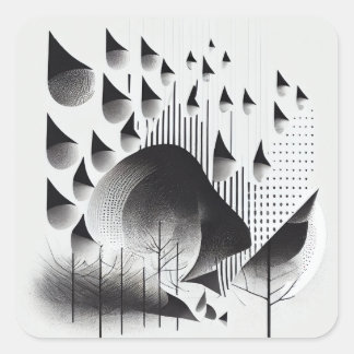 B&W Surreal Optical Illusion Abstrakt Forest Card Quadratischer Aufkleber