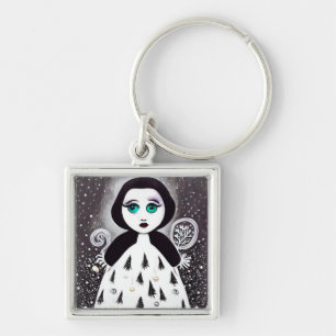 B&W Surreal Pop Xmas Tree Dress Doll Schlüsselanhänger
