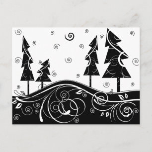 b&w Weihnachtsbäume Feiertagspostkarte