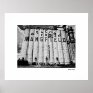 B&W Willkommen in Mansfield Ohio Getreidesilos Pos Poster