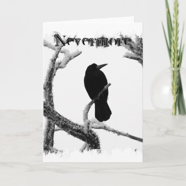B&W Winter Raven Edgar Allan Poe Nevermore Karte (Vorderseite)